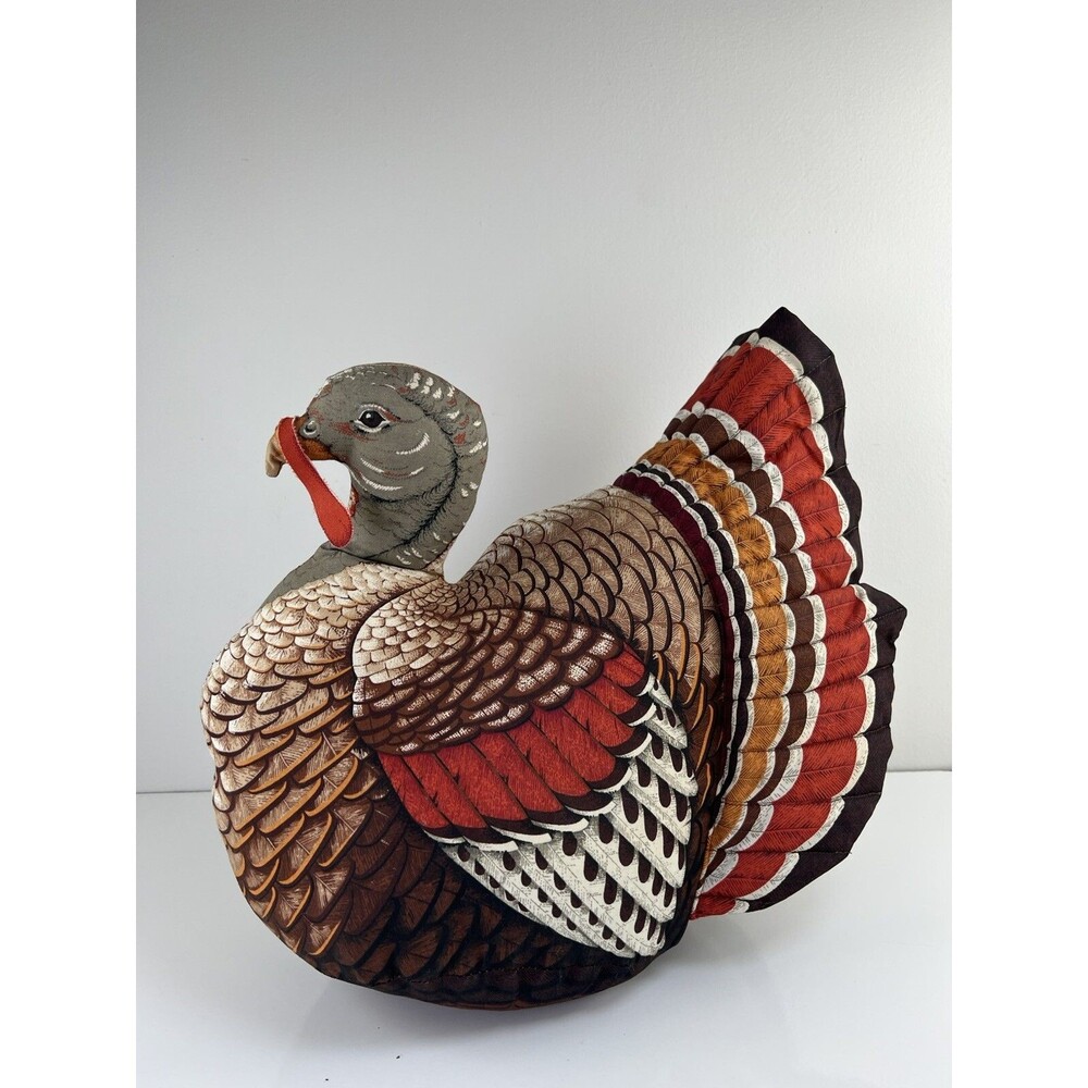 Vintage Handmade Stuffed Fabric Turkey THANKSGIVING Centerpiece Plush 14” Kitsch - Picture 4 of 16
